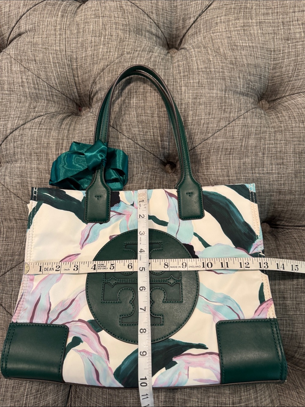 Tory Burch Bag Small Ella Limited Edition Floral Tote with Green Leather Trim - Picture 17 of 17
